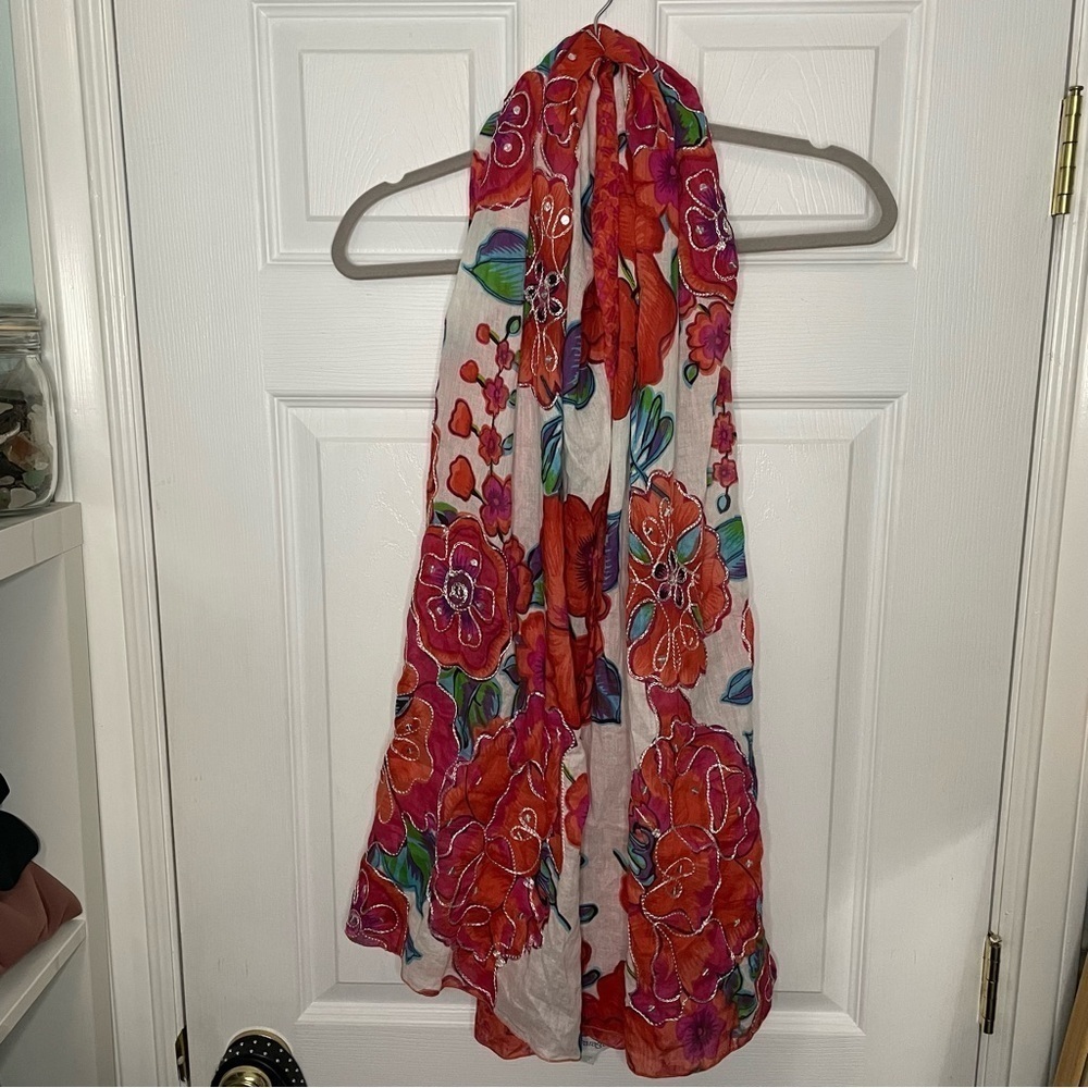 The Paragon 100% Cotton Floral and Embroidery Detailing Scarf